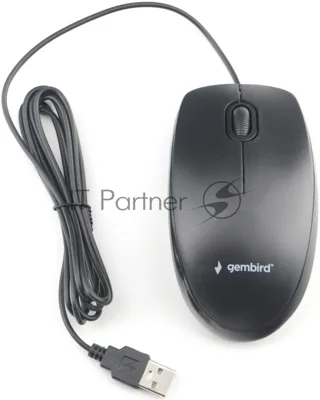 Мышь проводная Gembird MOP-200 черный, 1000 dpi, USB, кнопки - 3