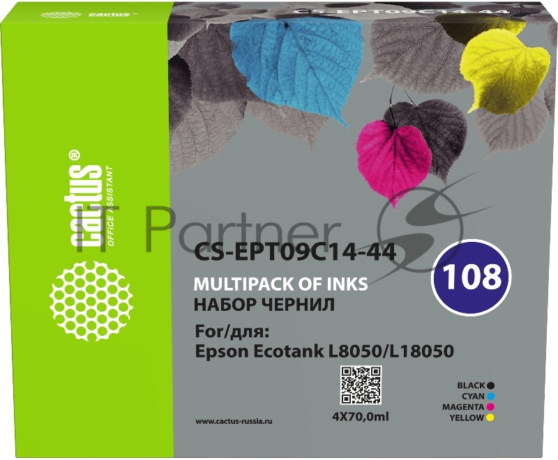 Чернила Cactus CS-EPT09C14-44 108 многоцветный набор 4x70мл для Epson Ecotank L8050/L18050