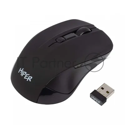 Мышь беспроводная HIPER HOMW-101, 1000-1600 dpi, оптический, 4 кнопки, Soft-touch покрытие, USB-приемник, 2,4 ГГц, батарея 1хАА, черный (HOMW-101)