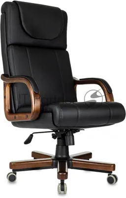Кресло руководителя Бюрократ T-9933Walnut черный, эко.кожа, крестов. металл/дерево