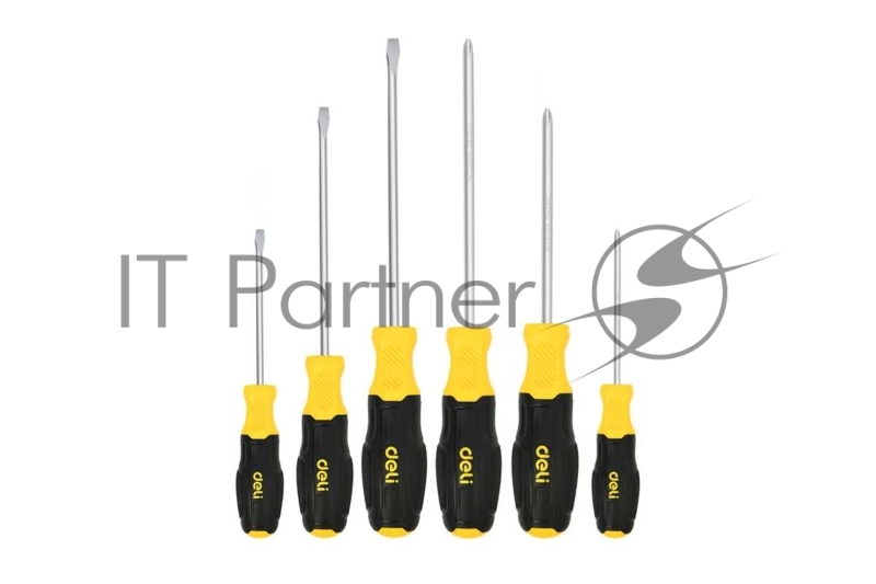 Набор отверток Deli DL630006N 6шт SL5x75 + SL5x100 + SL6x150 + PH1x75 + PH1x100 + PH2x150 сталь Cr-V, двухкомпонентная прорезиненная рукоять