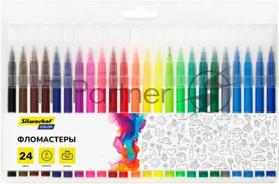 Фломастеры Silwerhof Color 9мм 145мм, круглый корпус, пулевидный пишущий наконечник, вентилируемый колпачок, 24 цвета, пакет с европодвесом