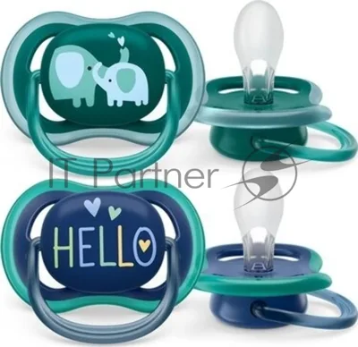 Пустышка Philips Avent ultra air, слоники/HELLO, 18+ мес., 2 шт.