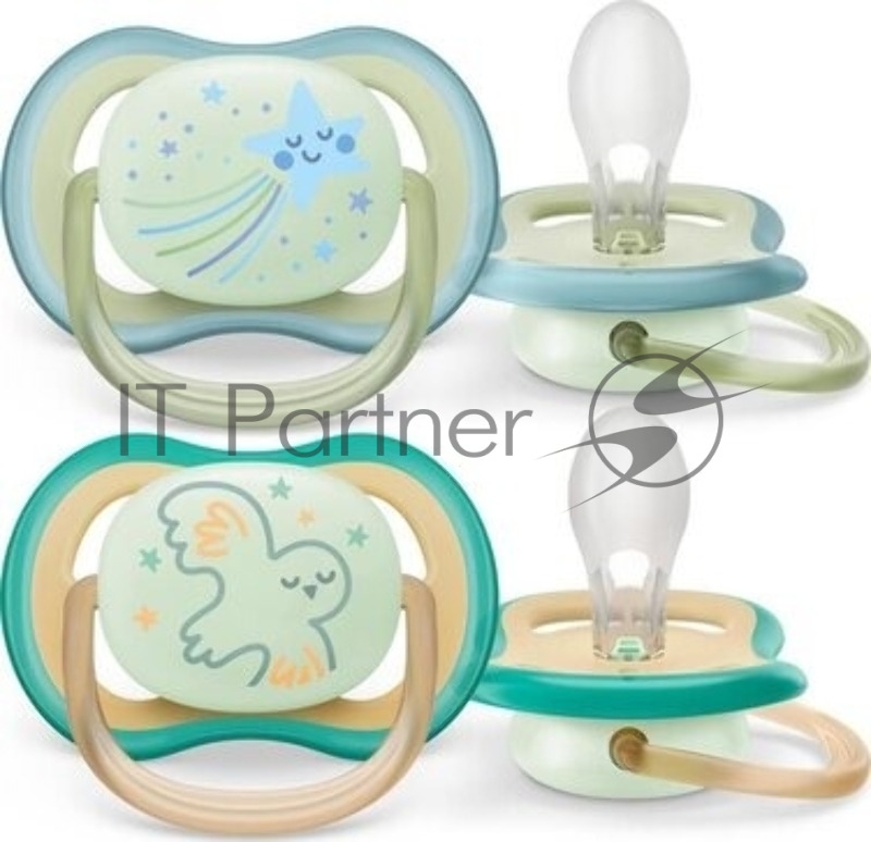 Пустышка Philips Avent ultra air, ночная, звезда/сова, 0-6 мес., 2 шт.