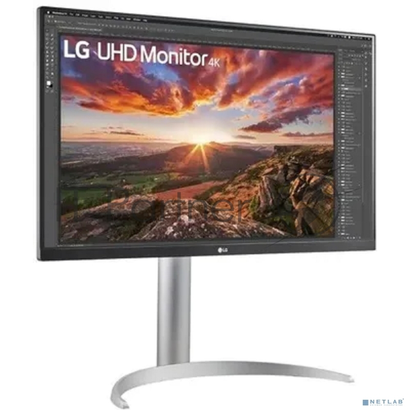 Монитор 27" LG UltraFine 27UP850K-W IPS 3840x2160 (4K UHD), 60 Гц, 5 мс, 16:9, DisplayHDR 400, 400 кд/м², HDMI (x2), DisplayPort, USB-C (90 Вт), встроенные динамики, Flicker Free, Low Blue Light, стабилизатор черного цвета, регулировка по высоте, поворот на 90 градусов, трехсторонний безрамочный дизайн, белый