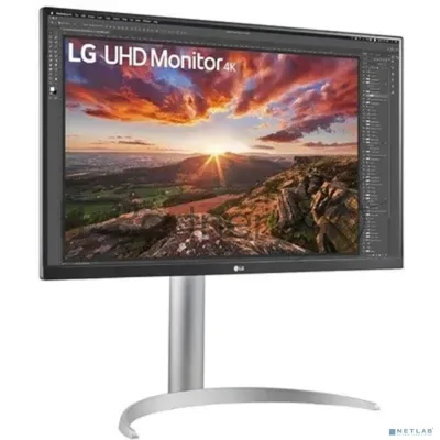 Монитор 27" LG UltraFine 27UP850K-W IPS 3840x2160 (4K UHD), 60 Гц, 5 мс, 16:9, DisplayHDR 400, 400 кд/м², HDMI (x2), DisplayPort, USB-C (90 Вт), встроенные динамики, Flicker Free, Low Blue Light, стабилизатор черного цвета, регулировка по высоте, поворот на 90 градусов, трехсторонний безрамочный дизайн, белый