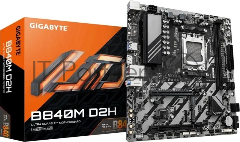 Материнская плата Gigabyte B840M D2H (V1.2), AM5, AMD B840, 2xDDR5, 4xSATA, 2xM.2, 1xPCIe 4.0 x16, 1xPCIe 3.0 x4, D-Sub, HDMI, 1x2.5Gb LAN, 3x3.5 мм, 7.1, microATX