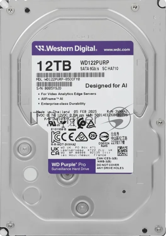 Жесткий диск HDD WD Purple Pro 12Tb 7200rpm SATA 512Mb 3.5"