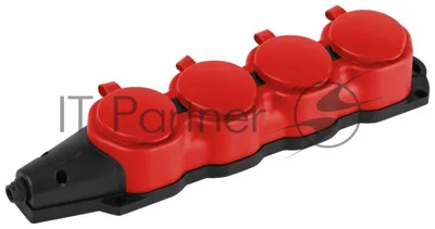 Колодка ЭРА KX-4e-RED-IP44 каучуковая с заземлением 4 розетки 16A IP44 красн. Эра Б0068456