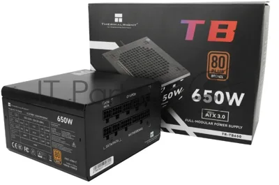 Блок питания Thermalright, 650W 80+ Bronze (ATX, 3.0, Full modular, 1x24(20+4)pin, 2xCPU 8(4+4)pin, 4xPCIe*2 8(6+2)pin, 3xSATA3, 3xMOLEX4pin, Active, 120x120мм, 150x140x86mm, APFC, черный)
