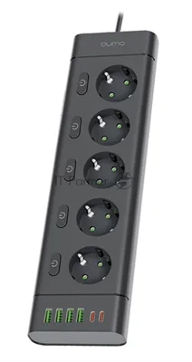Сетевой фильтр QUMO Power Bar Light SPFSU2 (P-0009), 5 розеток, 2500 Вт, 10A, каб.3м 3*1 мм медь, 4U+2C (2,4A),Bl