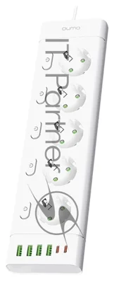 Сетевой фильтр QUMO Power Bar Light SPFSU2 (P-0009), 5 розеток, 2500 Вт, 10A, каб.3 м 3x1 мм медь, 4U+2C (2,4A),Wt