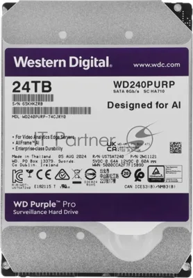 Жесткий диск HDD WD Purple Pro 24Tb 7200rpm SATA 512Mb 3.5"