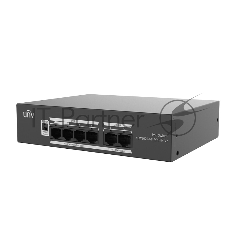 Коммутатор Uniview NSW2020-6T-POE-IN-V2, 4×100 Мбит/с PoE+ + 2×100 Мбит/с Uplink, неуправляемый