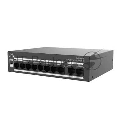 Коммутатор Uniview NSW2020-8T2GT-LPOE-IN, 8×100 Мбит/с PoE+ + 2×1 Гбит/с Uplink, неуправляемый