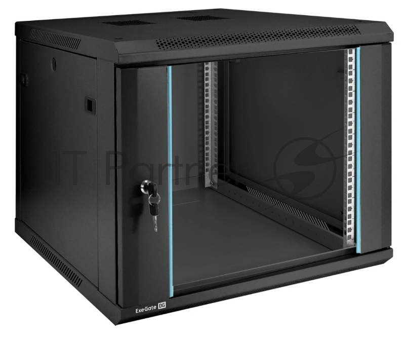 Шкаф телекоммуникационный 19" настенный 9U ExeGate EC-WM-9U.600.G.BLACK (19", 9U, 600x600x500мм (ШхГхВ), передняя дверь закаленное стекло, съемные боковые панели, пыле- и влагозащита IP23, черный RAL 9004)