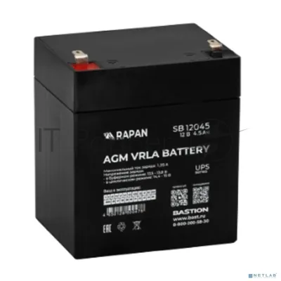 Аккумуляторная батарея Бастион RAPAN SB 12045 АКБ свинцово-кислотная тип AGM 12V 4,5А·ч I зар.1,35А, ножевые клеммы (9162)