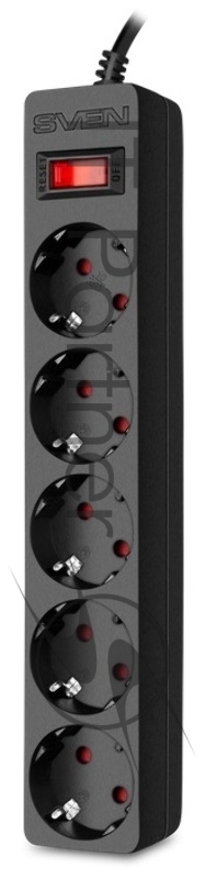 Сетевой фильтр SVEN SF-05E 3,0 м (5 розеток с защитными шторками) черный, цветная коробка