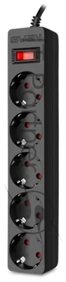Сетевой фильтр SVEN SF-05E 3,0 м (5 розеток с защитными шторками) черный, цветная коробка