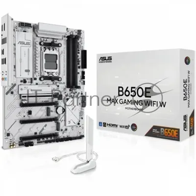 Материнская плата ASUS B650E MAX GAMING WIFI W, AM5, AMD B650E, 4xDDR5, 4xSATA, 3xM.2, 1xPCIe 5.0 x16, 1xPCIe 4.0 x4, 2xPCIe x1, DisplayPort, HDMI, 1x2.5Gb LAN, USB Type-C, 3x3.5 мм, 7.1, ATX