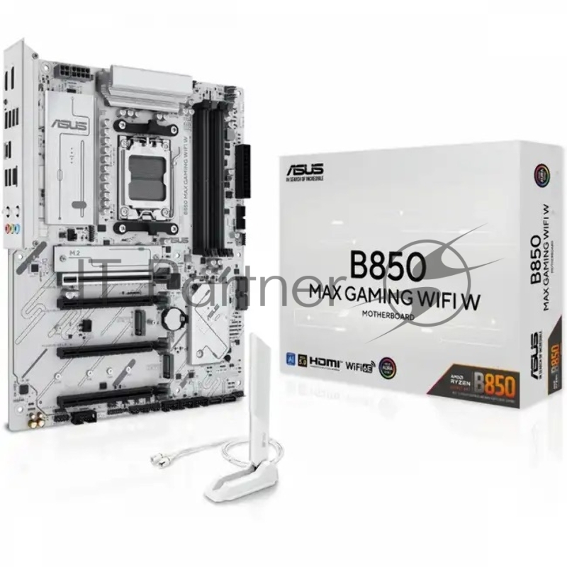 Материнская плата ASUS B850 MAX GAMING WIFI W, AM5, AMD B850, 4xDDR5, 4xSATA, 3xM.2, 1xPCIe 5.0 x16, 1xPCIe 4.0 x4, 2xPCIe 3.0 x1, DisplayPort, HDMI, 1x2.5Gb LAN, USB Type-C, 3x3.5 мм, 7.1, ATX