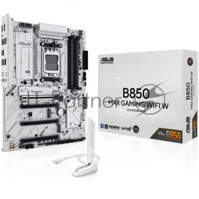 Материнская плата ASUS B850 MAX GAMING WIFI W, AM5, AMD B850, 4xDDR5, 4xSATA, 3xM.2, 1xPCIe 5.0 x16, 1xPCIe 4.0 x4, 2xPCIe 3.0 x1, DisplayPort, HDMI, 1x2.5Gb LAN, USB Type-C, 3x3.5 мм, 7.1, ATX