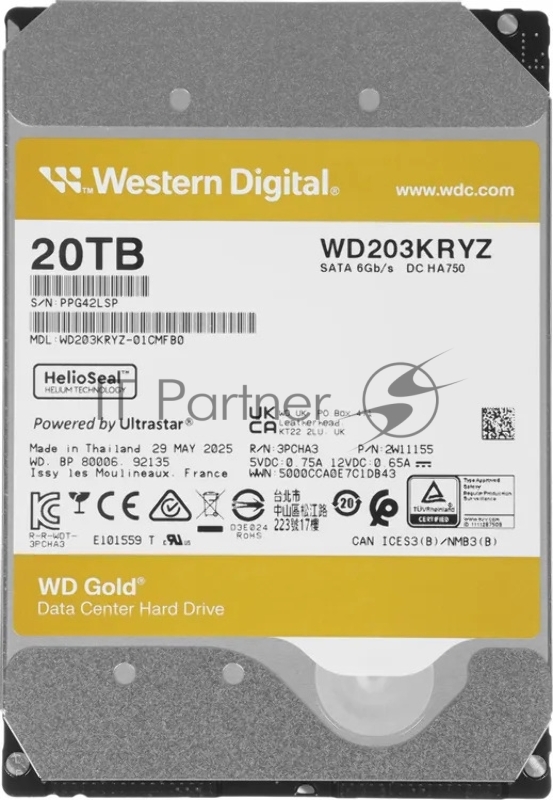 Жесткий диск HDD WD Gold 20Tb 7200rpm SATA 512Mb 3.5"