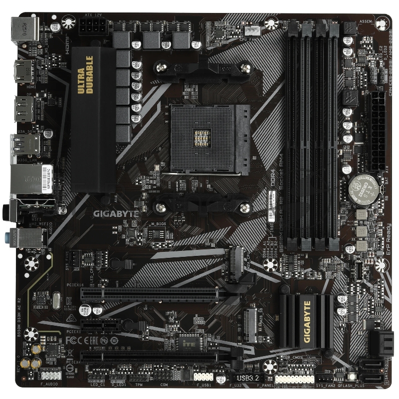 Материнская плата Gigabyte B550M DS3H AC R2, AM4, AMD B550, 4xDDR4, 4xSATA, 2xM.2, 2xPCIe x16, DisplayPort, HDMI, 1xGb LAN, 6xUSB, 3x3.5 мм, 7.1, microATX