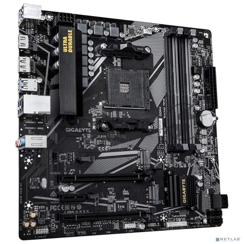 Материнская плата Gigabyte B550M DS3H R2, AM4, AMD B550, 4xDDR4, 4xSATA, 2xM.2, 2xPCIe x16, DisplayPort, HDMI, 1xGb LAN, 6xUSB, 3x3.5 мм, 7.1, microATX