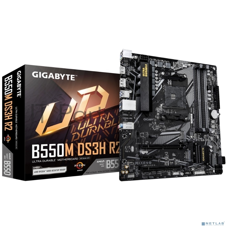 Материнская плата Gigabyte B550M DS3H R2, AM4, AMD B550, 4xDDR4, 4xSATA, 2xM.2, 2xPCIe x16, DisplayPort, HDMI, 1xGb LAN, 6xUSB, 3x3.5 мм, 7.1, microATX