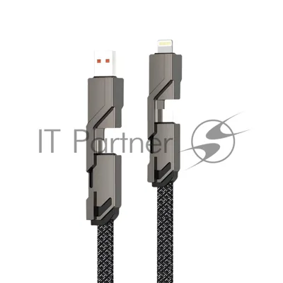 Кабель Rexant 4в1 USB-А – Type-C, Lightning – Type-C, 60Вт, 1м, в черной оплетке