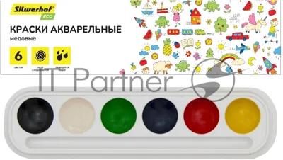Краски акварельные Silwerhof Eco, медовые, 6 цветов, без кисти, картонная коробка