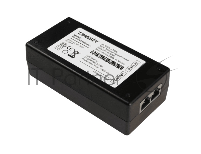 POE-инжектор TRASSIR TR-I65W2.5GPoE++ Вход: 100-240В 50/60Гц . Мощность POE на порт 65Вт. Общий бюджет 65Вт. Порты: 1*RJ45*10/100/1000M Data IN, 1*RJ45*10/100/1000M PoE OUT. Предназначен для питания устройств по протоколам IEEE 802.3af/at/bt. Функция автоматического определения PoE устройств. Молниезащита