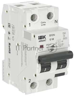 Выключатель автоматический дифференциального тока АВДТ IEK ARMAT B10N 1P+NP C10 30мА тип A (36мм)