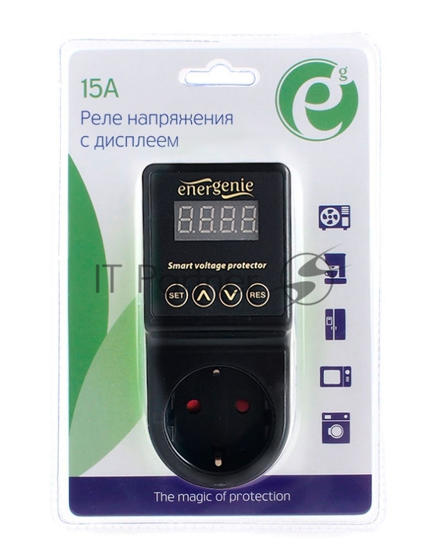 Реле напряжения c дисплеем Energenie EHB8-3, 15A, черное