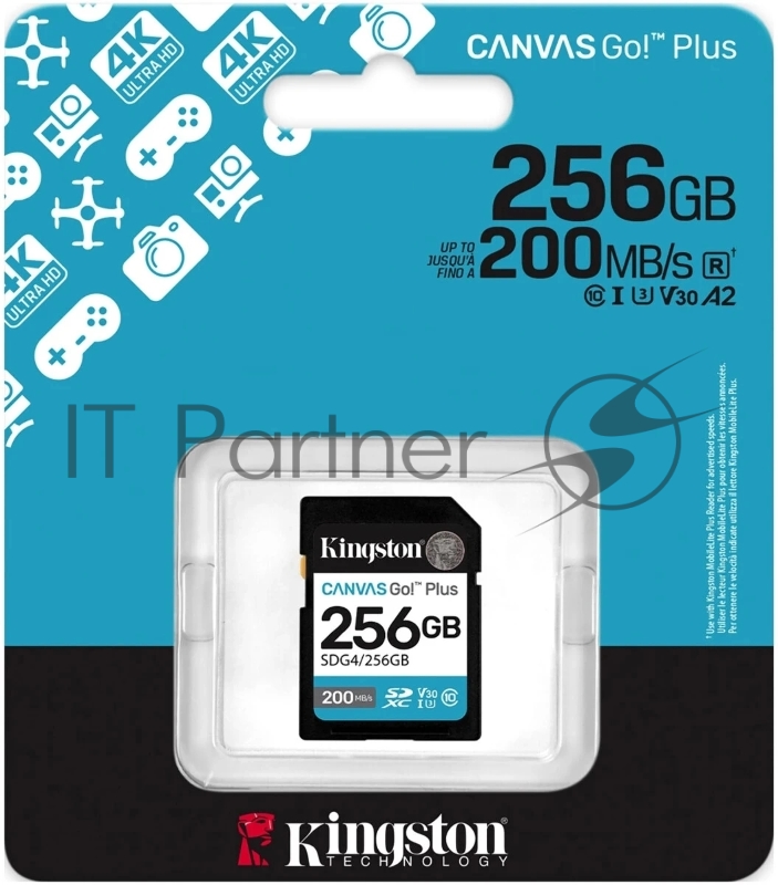 Флеш карта SDXC 256Gb Kingston SDG4/256Gb Canvas Go! Plus V30