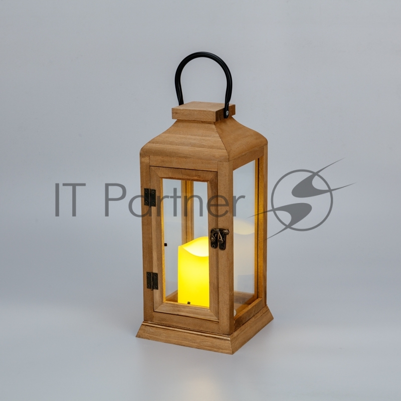 Фонарь декоративный со свечкой Neon-night, корпус из дерева, коричневый, 15х15х38cм, теплый белый