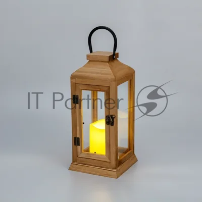 Фонарь декоративный со свечкой Neon-night, корпус из дерева, коричневый, 15х15х38cм, теплый белый
