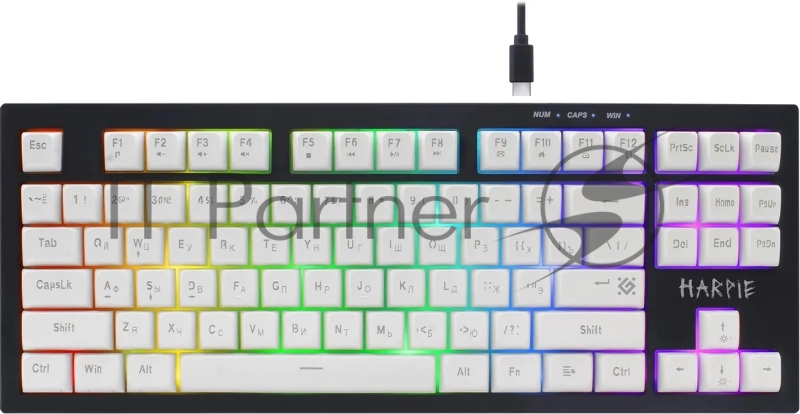 Клавиатура проводная игровая Defender Harpie GK-401 RU,чер/бел,87кн+FN,радуж,1.5м