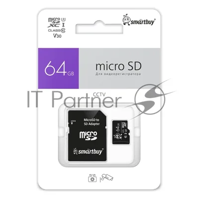 Флеш карта Smartbuy (SB64GbSDCCTV) micro SDXC 064Gb cl10 U3 V30 + адаптер