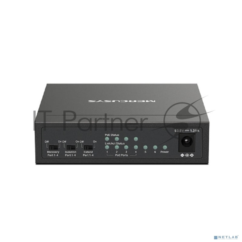 Коммутатор Mercusys MS106P, 4×100 Мбит/с PoE + 2×100 Мбит/с, неуправляемый