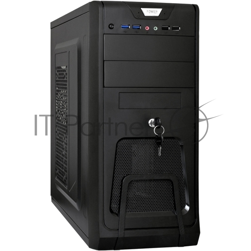 Компьютерный корпус Miditower ExeGate CP-603UB-UNS350 (ATX, БП UNS350 с вент. 12см, 2хUSB, аудио, черный)