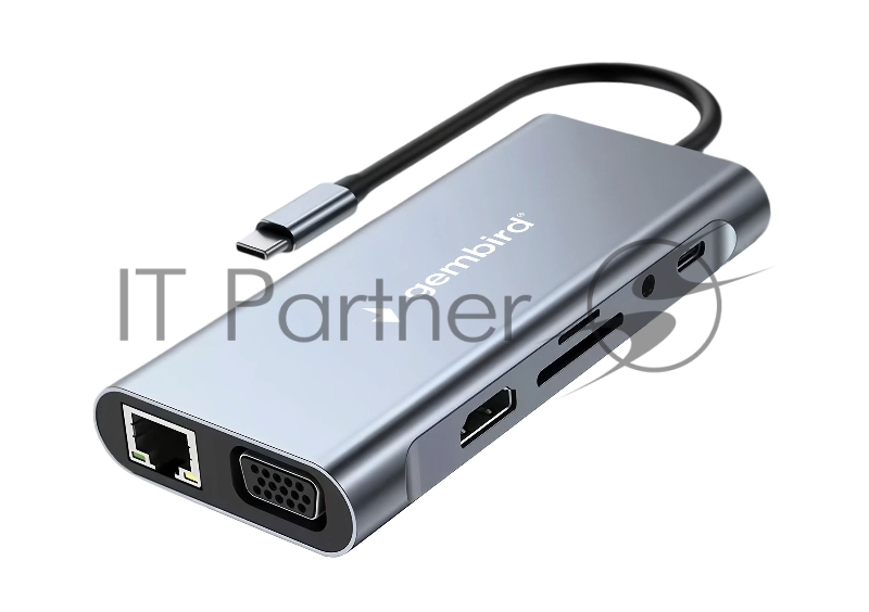 Док-станция Gembird UHB-D4, USB Type-C PD87W, USB, Jack 3.5, SD/TF, HDMI, RJ45, VGA, USB