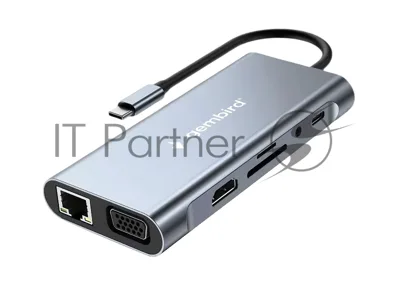 Док-станция Gembird UHB-D4, USB Type-C PD87W, USB, Jack 3.5, SD/TF, HDMI, RJ45, VGA, USB