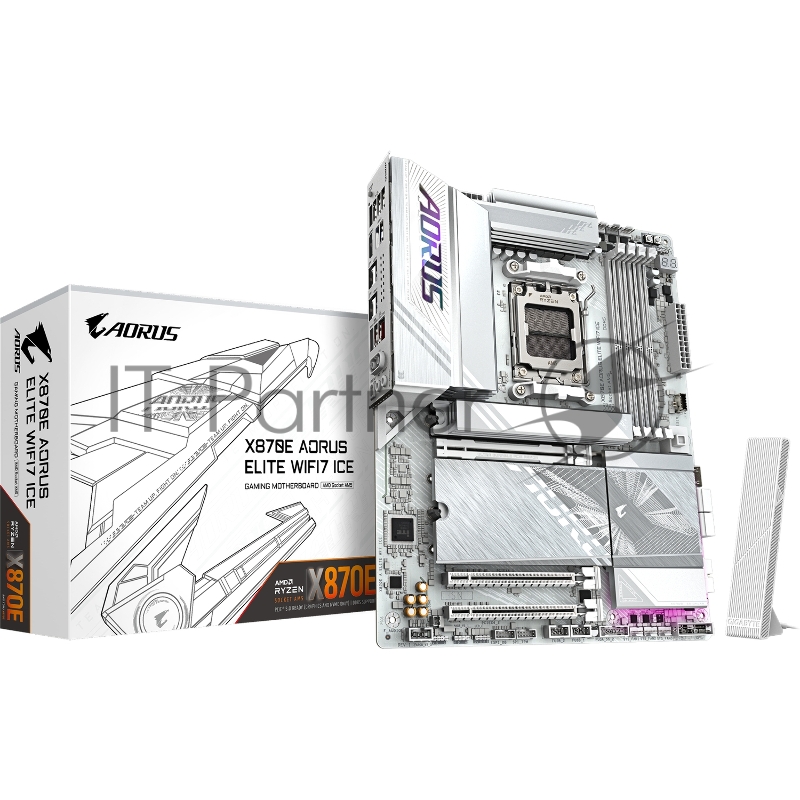 Материнская плата Gigabyte X870E AORUS ELITE WIFI7 ICE, AM5, AMD X870E, 4xDDR5, 4xSATA, 4xM.2, 1xPCIe 5.0 x16, 1xPCIe 4.0 x4, HDMI, 1x2.5Gb LAN, USB Type-C, 2x3.5 мм, 7.1, ATX