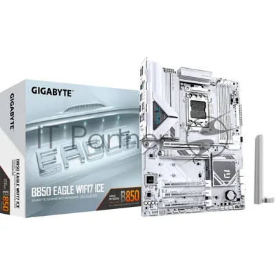 Материнская плата GIGABYTE B850 EAGLE WIFI7 ICE, AM5, AMD B850, 4xDDR5, 4xSATA, 3xM.2, 1xPCIe 5.0 x16, DisplayPort, HDMI, 1x2.5Gb LAN, USB Type-C, Wi-Fi 7, Bluetooth, 3x3.5 мм, 7.1, ATX
