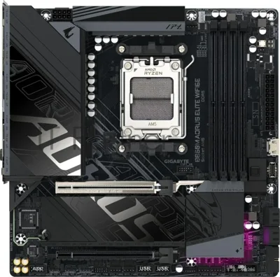 Материнская плата Gigabyte B850M AORUS ELITE WIFI6E, AM5, AMD B850, 4xDDR5, 4xSATA, 2xM.2, 1xPCIe 5.0 x16, 1xPCIe 3.0 x4, DisplayPort, 1x2.5Gb LAN, USB Type-C, 2x3.5 мм, 7.1, microATX