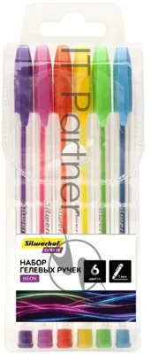 Набор ручек гелевых Silwerhof Create Neon, d=1мм блистер (6шт), 6 цветов