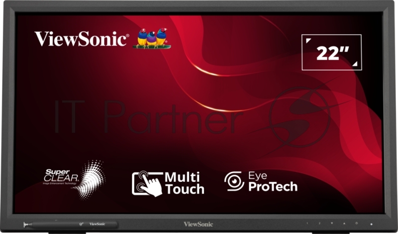 Монитор 21.5" ViewSonic TD2223-2 VA 1920x1080, 75 Гц, 6.5 мс, 16:9, 250 кд/м², HDMI 1.4, VGA, DVI-D, 3.5 мм, динамики (2x2 Вт), сенсорный, черный