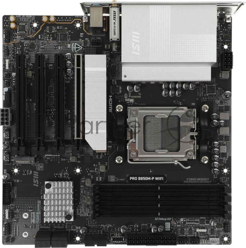 Материнская плата MSI PRO B850M-P WIFI, AM5, AMD B850, 4xDDR5, 4xSATA, 3xM.2, 1xPCIe 5.0 x16, DisplayPort, HDMI, 1x5Gb LAN, USB Type-C, 3x3.5 мм, 7.1, microATX